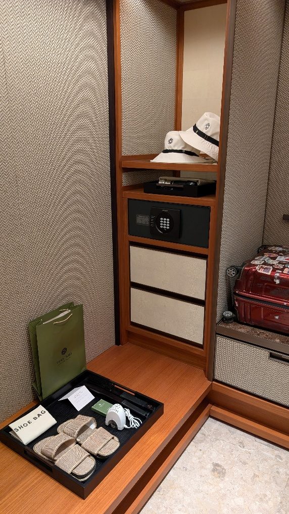Safe, slippers and welcome amenities