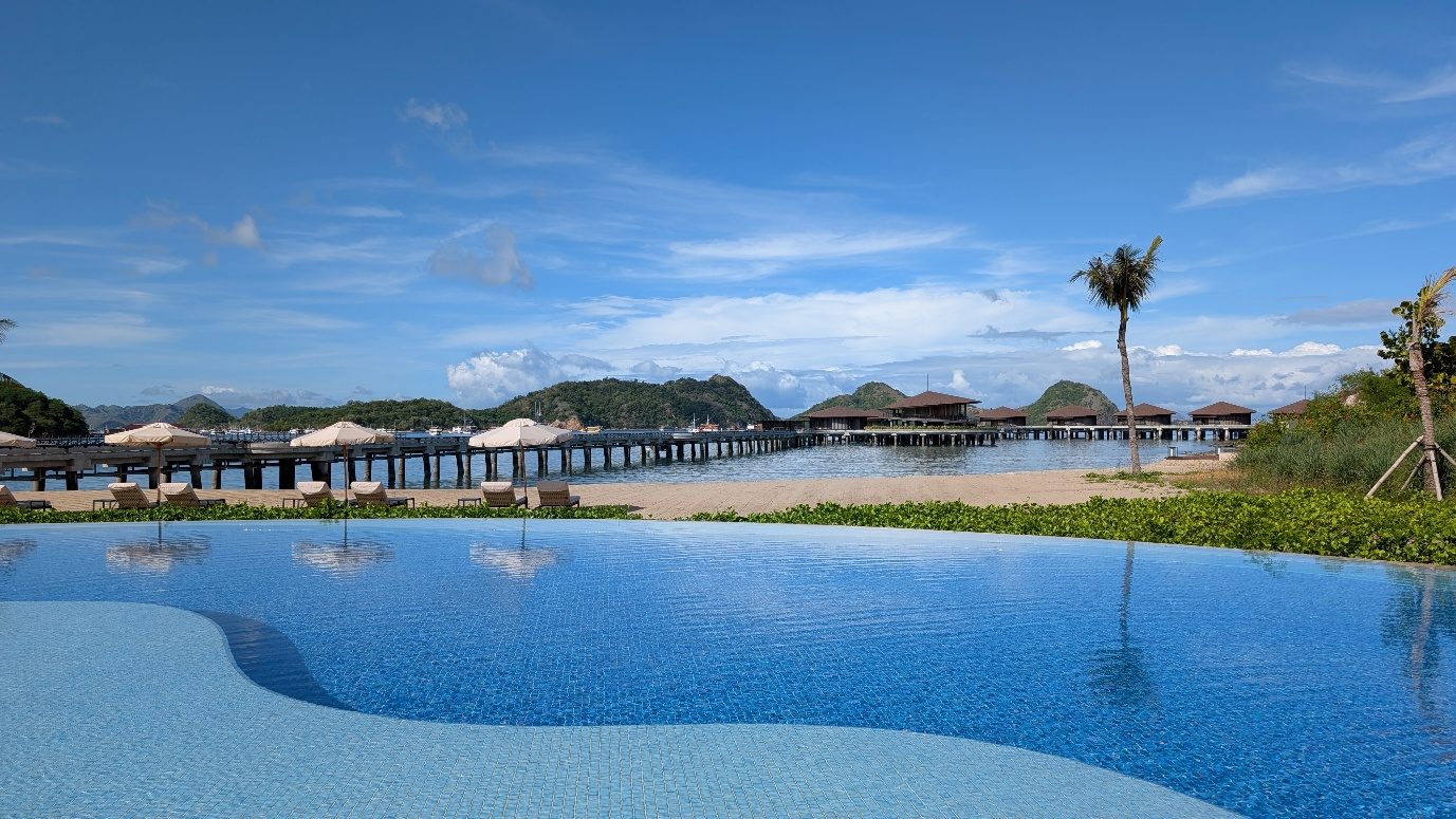 Infinity pool and overwater villas